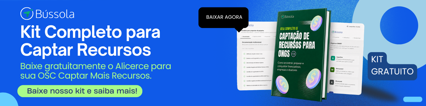 Banner do kit gratuito para OSC da Bússola Social sobre captação de recursos