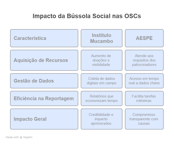 Impacto do uso do software da Bússola Social de gestão de ONGs nas OSCs Instituto Mucambo e AESPE